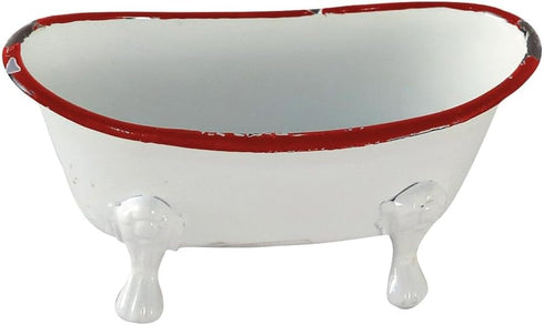 Foreside Home & Garden Red Rim White Enamel Bathtub Soap Dish...