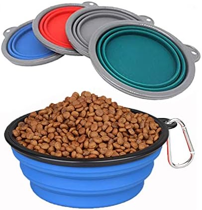 Collapsible Portable Silicone Big Dog Bowls,2 Pack,34 oz/Each Bowl,Silicone Basic Bowl with Plastic Rim and D-Ring,Foldable Travel pet Feeder,Port...