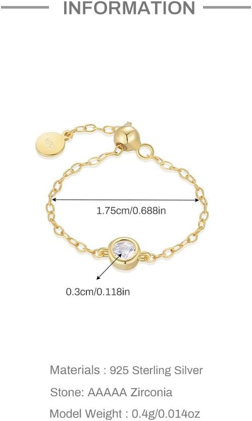 Kokoma CZ Diamond Link Chain Statement Ring for Women Girls Sterling Silver 925 Crystal Stackable Band Adjustable Promise Engagement Ring Dangling...