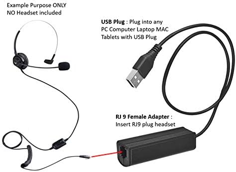 USB Adapter Cable to RJ9 Female for Any Jabra QD Headset GN1200 and Connects Into A Computer PC Laptop Mac Softphone Skype MSN Zoom Video Phone Ap...