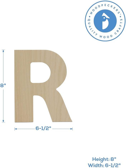 Wooden Letter R Cutouts 8", Wooden Letters for Wall Decor, Home Decor, Crafts, and Party Decorations by Woodpeckers...