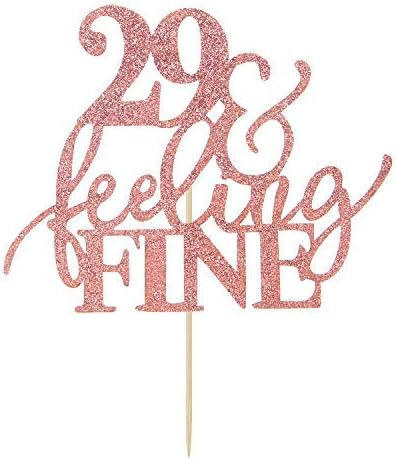 Glitter Rose Gold 29&Feeling Fine Cake Topper -Cheers to 29 Years Cake Topper -Anniversary or Vow Renewal Decoration Ideas...