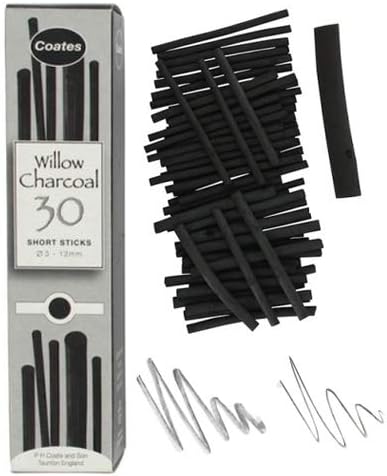 PH Coate Artist Willow Charcoal Assorted Length, 30 Sticks, Black...
