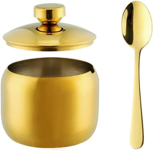 123Arts Stainless Steel Sugar Bowl with Lid and Spoon, Sugar Container for Coffee Salt Spices...