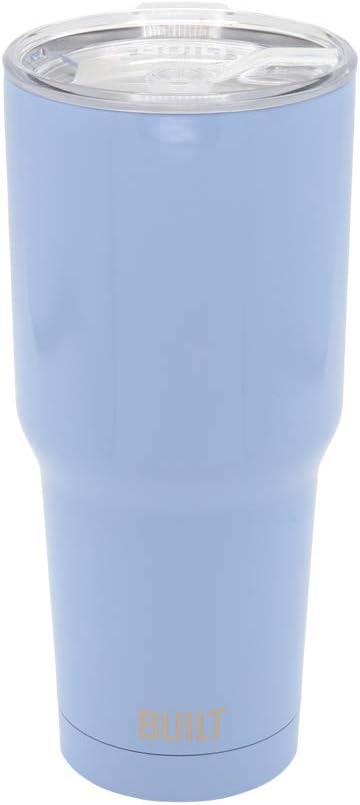 BUILT Double Walled Stainless Steel Tumbler Set with Replacement Lid, 2 Reusable Tritan Wire Straw Cleaning Brush in Gift Box, 30-ounces, Cerulean...