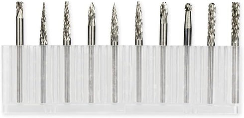 10Pcs Rotary Burr Set, 1/8 inch Shank Carbide Double Cut Carving Bits Tools for Grinder Drill, Woodworking, Metal Polishing, Engraving, Drilling...
