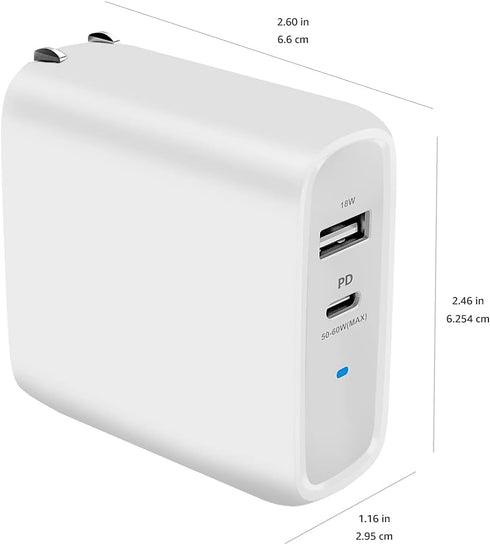 Amazon Basics 68W Two-Port GaN Wall Charger with 1 USB-C (60W) & 1 USB-A Ports (18W) with PD for Laptops, Tablets & Phones (iPhone 15/14/13/12/11/...