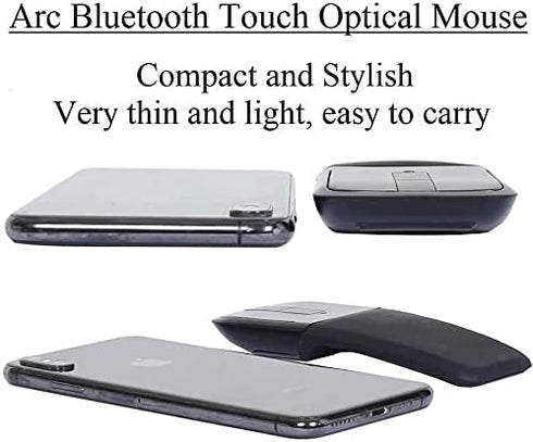 Bluetooth Arc Touch Mouse Slim and Portable Mini Wireless Computer Mouse Folding Ergonomic Optical Mice for Notebook Laptop Tablet (Bluetooth-Blac...
