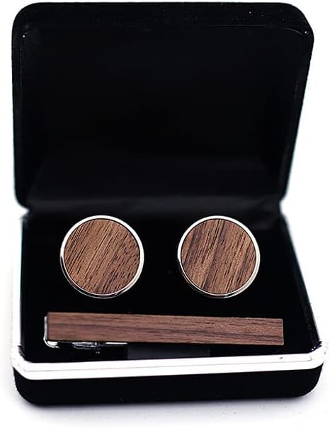Fomissky Walnut Men's Cuff Links Tie Clip Set with Gifts Box, Personalized Wooden Cufflinks Tie Pin Business Wedding Accessories...