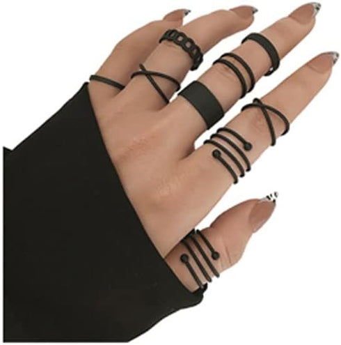 Black Knuckle Rings Set for Women Vintage Stackable Midi Rings Boho Crystal Pearl Sea Wave Finger Ring Pack...