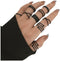 Black Knuckle Rings Set for Women Vintage Stackable Midi Rings Boho Crystal Pearl Sea Wave Finger Ring Pack...