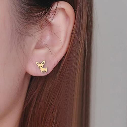 Stainless Steel Chihuahua Puppy Dog Pendant Necklace Earrings for Women Cute Pet Animal Stud Earring Set Jewelry...