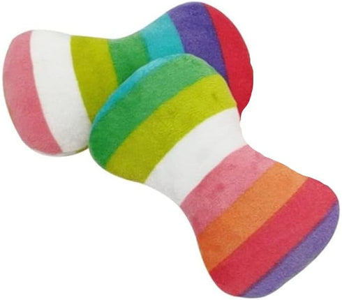2 Pcs Colourful Dog Plush Vocal Toy, Puppy Chew Bones, Rainbow Dog Bone-Shape Chewing Toy Pet Supplies for Pet Playing Use Adorable Quality and Pr...
