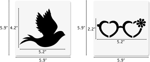 Peace and Love Stencils, 16 Pcs Hippie Stencils, Boho Groovy Floral Love Reusable Plastic Stencil for Painting Paper Drawing Wall Furniture Fabric...