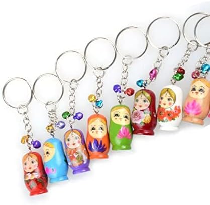 Toyvian 12PCS Nesting Dolls Key Chains Wood Matryoshka Russian Dolls Key Rings Charms...