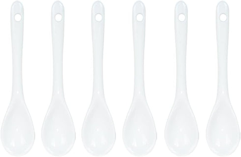 6 pcs Porcelain Egg Spoons Ceramic Spoons 4.7 inch Coffee Dessert Yogurt Tea Milky Tea White...