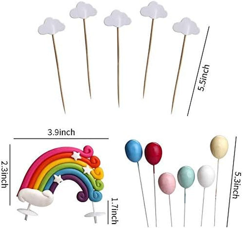 DIYASY Rainbow Cake Topper Kit Cloud Balloon Birthday Wedding Cake Flags for Birthday Wedding & Baby Shower Party Baking Decoration Supplies....