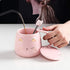 Pink Ceramic Coffee mug Cute Cat Handmade Tea Cups with Stainless Steel Spoon Kitty Cup Unique Hot chocolate Novelty mugs Christmas Birthday for G...