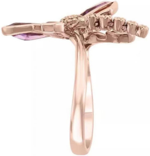 HUKQBUNX 18K Gold creative Dragonfly water drop purple zircon insect ring small crystal Cubic Zircon women's wedding engagement ring size 6-10 (Sz...
