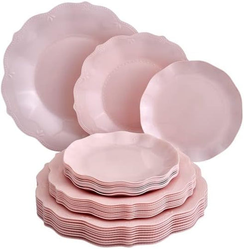 SILVER SPOONS Vintage Embossed Plastic Salad Plates for Party - 10 PC - Heavy Duty Disposable Dinner Set - 8.75” - Fine China Look Dishes - Perfec...