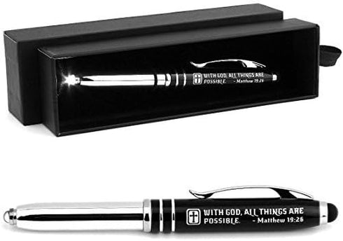 Inkstone Matthew 19:26 Engraved Pen Light with Stylus With God, All Things are Possible Christian Gifts Ideas......