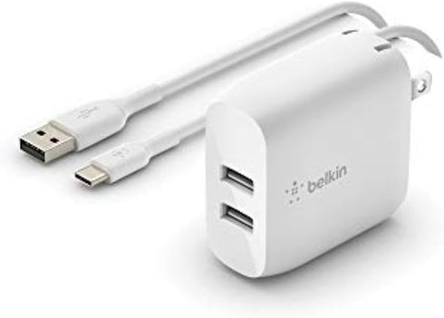 Belkin 24W Dual Port USB Wall Charger - USB C Cable Included - iPhone Charger Fast Charging - USB Charger Block for Power Bank, iPad & iPad Pro, S...