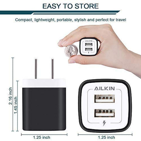 Wall Charger, 5Pack 5V/2.1AMP AILKIN Dual-Port USB Wall Charger Home Travel Plug Power Adapter for iPhone 14/13 Pro Max/12/SE/11Pro Max/XS/XR/8/7/...