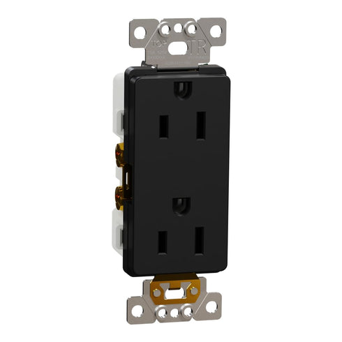 Square D X Series 125V Tamper Resistant Heavy Duty Duplex Decorator Receptacle Back Wire Clamps, 15 Amp, Matte Black (SQR44111BK)...
