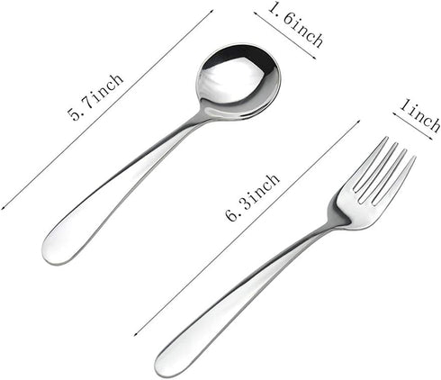 Stainless Steel Child Toddler Flatware Set-6 pieces-Kids Fork and Spoon, Mirror Polished, Back to school lunch supplies...