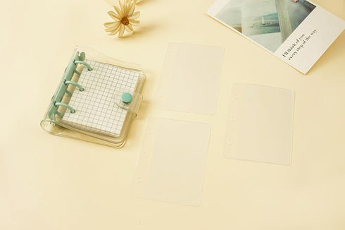 2 Sets Mini 3 Ring Binder Transparent Covers with Mini Binder Inner Paper Pockets Clear Soft PVC Notebook Closure Loose Leaf Folder Round Ring Bin...