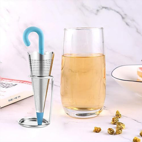 Numola 2Pcs Reusable Umbrella Tea Infuser with Drip Tray for Tea Cups, Mugs and Teapots, Stainless Steel Fine Mesh Tea Strainer with Silicone Lid ...