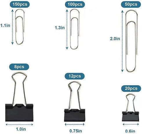 340PCS Paper Clips Binder Clips Teacher Supplies for Classroom Paperclips Small Binder Clips Paper Clips Assorted Sizes, School, Office (Black)...