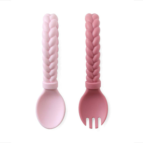 Itzy Ritzy Silicone Spoon & Fork Set; Baby Utensils Featuring a Baby Fork and Spoon with Looped, Braided Handles - Made of 100% Food Grade Silicon...