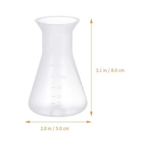 6pcs Sterile Erlenmeyer Flask 50ml Plastic Erlenmeyer Flask, Narrow Neck Education Experiment Supplies Narrow Conical with Graduations Education L...