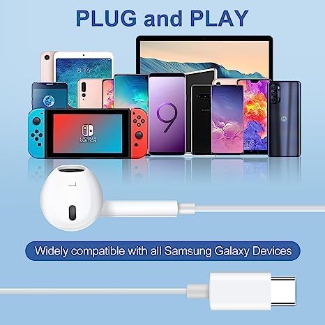 Wired Headphones with USB C (Type C) Connector, Built-in Microphone & Volume Control Music, Phone Calls, and Volume. Compatible with phone/iPad/iP...