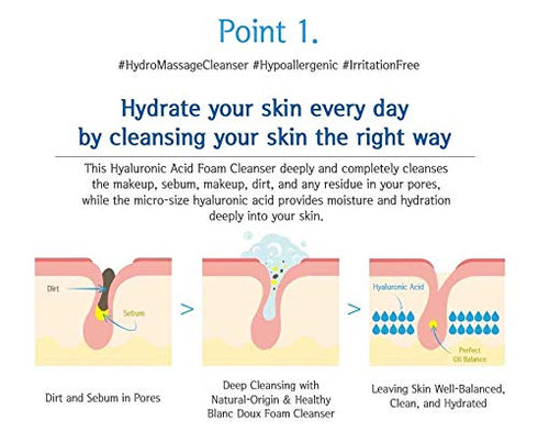 Blanc Doux Oligo Hyaluronic Acid Facial Daily Gentle Deep Foam Cleanser 4.05 Oz Sub-Acidic pH Soft Finish Hydrating Plant-Based Calming Face Wash ...