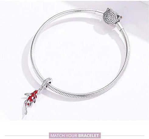 ToHa 925 Sterling Silver Carp Bead Charms,Good Luck Charms Cubic Zirconia Fish Animal Charm Koi Beaded Pendant for European Bracelet & Necklace,DI...