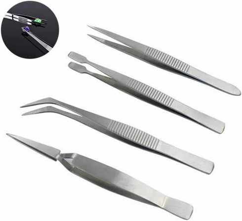 4pcs Stainless Steel Tweezers Set Multifunctional Tweezers Stone Picking Tool for Electronic Craft Jewellery Stamps Model Making Cleaning Grip DIY...