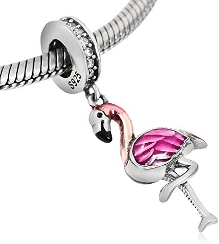 Eternalll Original 925 sterling silver Beads Pink Flamingo Bird Enamel CZ Stone Dangle Lucky Animal Charm Birthday Christmas Charm for Women Origi...
