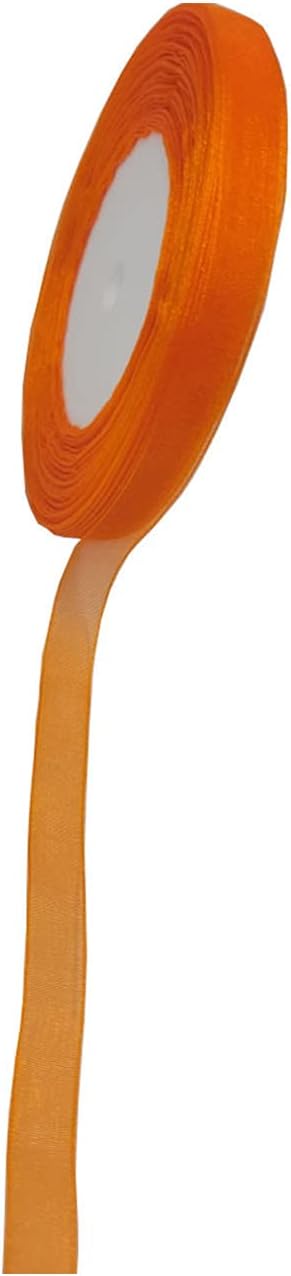 Orange Sheer Organza Ribbon 3/8" Silky Soft Fabric Ribbons Chiffon Packing Ribbon Shimmer Organza Sheer Ribbon for Gift Wrapping Decorating Valent...