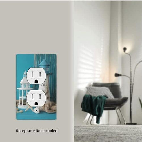 Sea Lighthouse Set of Light Switch Plate & Duplex Outlet Cover, Single Gang Toggle/ 1-Gang Duplex Socket Cover Combination Wall Plates Decor for H...