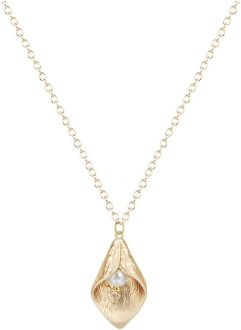 Unique Pearl Calla Lily Flower Necklace Charm Gold Silver Tone Pendant Jewelry Bridesmaid Gift...
