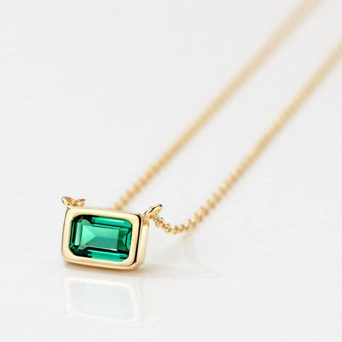 S925 1.2ct Lab-created Emerald Pendant Necklace for Women 18K Gold Plated Sterling Silver Solitaire Birthstone Necklace for Women...