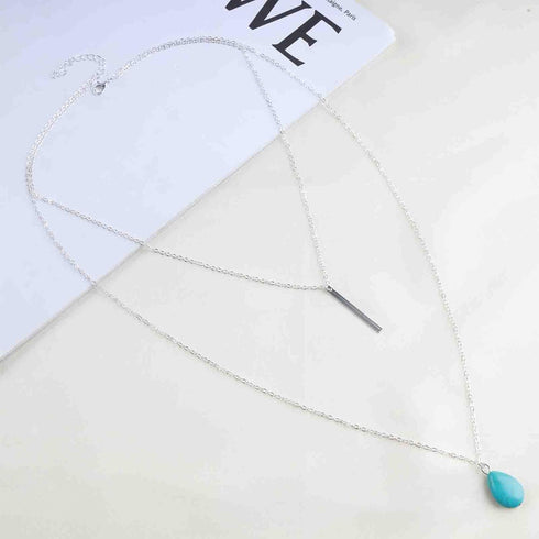 Bohemian Layered Turquoise Bar Choker Necklace Waterdrop Turquoise Necklace Blue Turquoise Pendant Necklace Silver Bar Necklace Chain Jewelry for ...