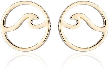 Simple Stainless Steel Round Ocean Wave Stud Earrings Sea Wave Pendant necklace Set Beach Jewelry for Surfer Gift...