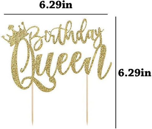 Handmade Glitter Queen Birthday Cake Topper, Happy Birthday Cake Bunting Decor, Birthday Party Decoration Supplies (Sliver)...