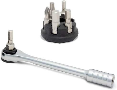 Prestacycle Prestaratchet Micro, Heavy-Duty Mini Ratchet & 1/4 Bits for Bike Repair & Maintenance, 40Nm Small Ratchet & Screwdriver with 6 Hex Bit...