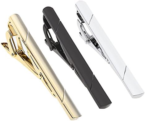 PiercingJ 3pcs Set Stainless Steel Exquisite GQ Classic Tie Bar Clip, Silver Tone, 2.3Inches...