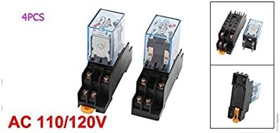 BULUSHI 4Pcs MY2N-J AC110/120V 5A Coil Red Indicator Light 35mm DIN Rail DPDT 8Pins Electromagnetic General Purpose Power Relay + Socket Base......