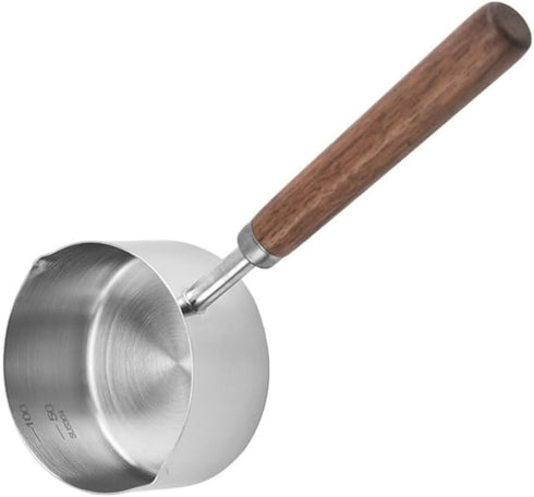 Small Milk Pot Stainless Steel Saucepan Wood Handle Saucepan 250ml Butter Warmer with Dual Pour Spout Candy Melting Pot Mini Frying Pan Soup Pot...